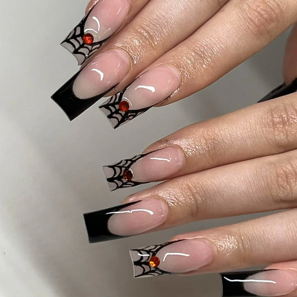 Silver Spider Gothic Punk Almond Press-On Nails