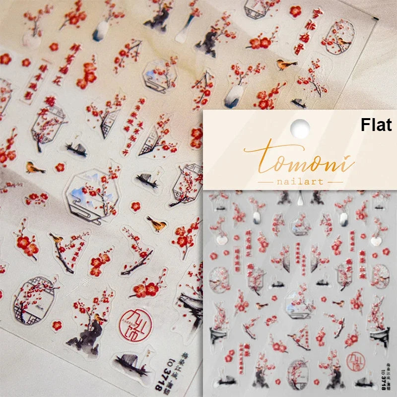 Nine-Tailed Fox Red Flower Nail Art Stickers