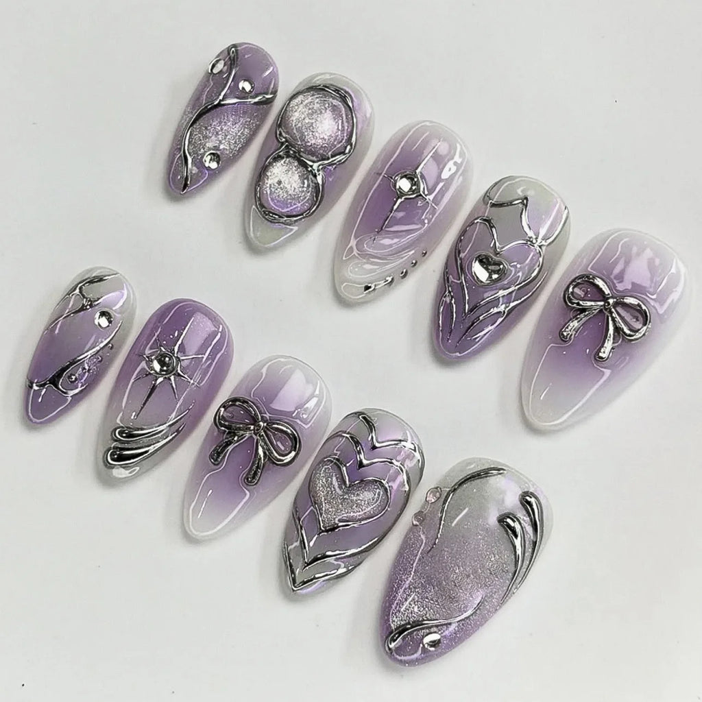 Short Red Star Almond Press-On Nails