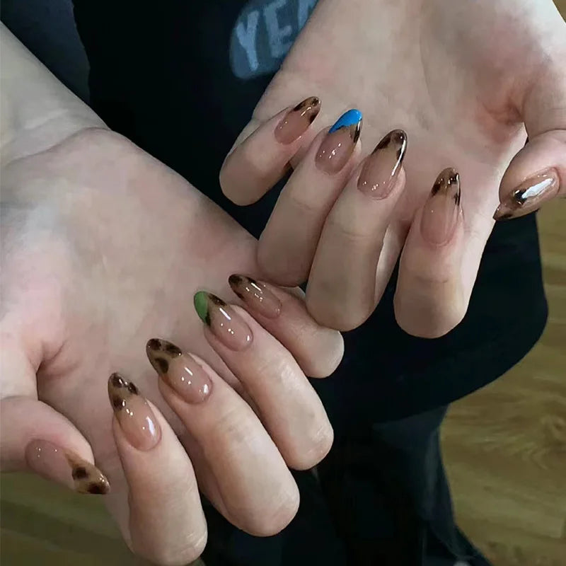 Black Floral Almond Press-On Nails