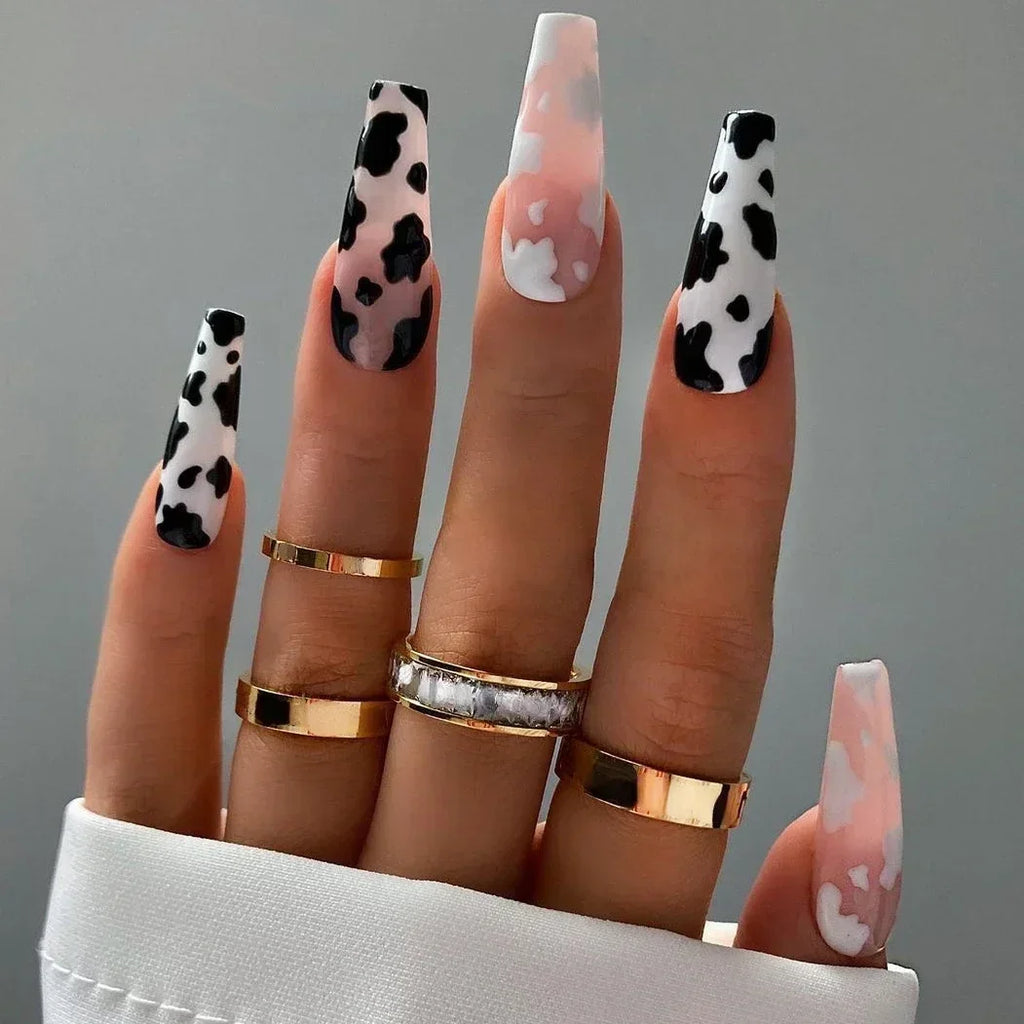 Leopard Print Almond Press-On Nails with Cherry & Star Charms