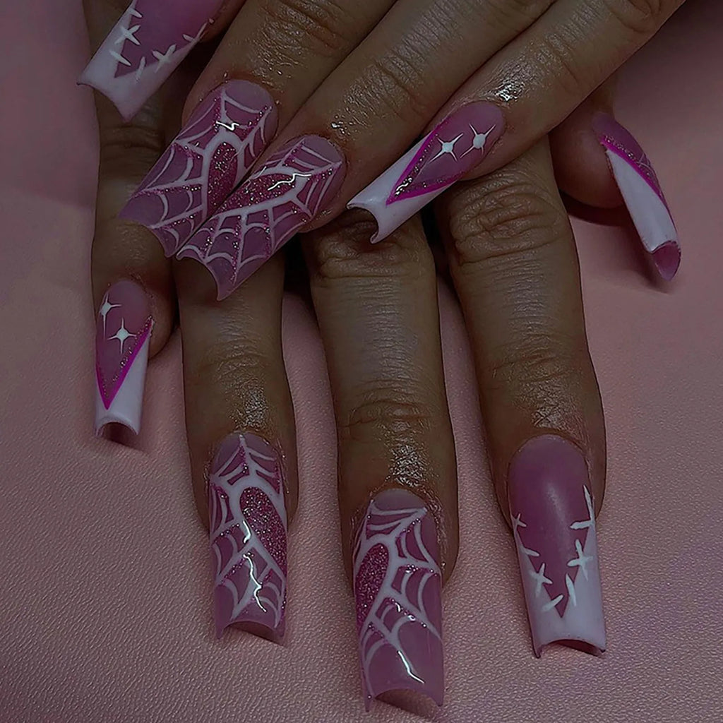 Glitter Pink Halloween Skull Ballet Press-On Nails