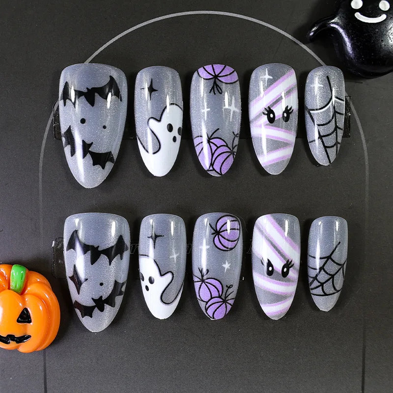 Silver Spider Gothic Punk Almond Press-On Nails