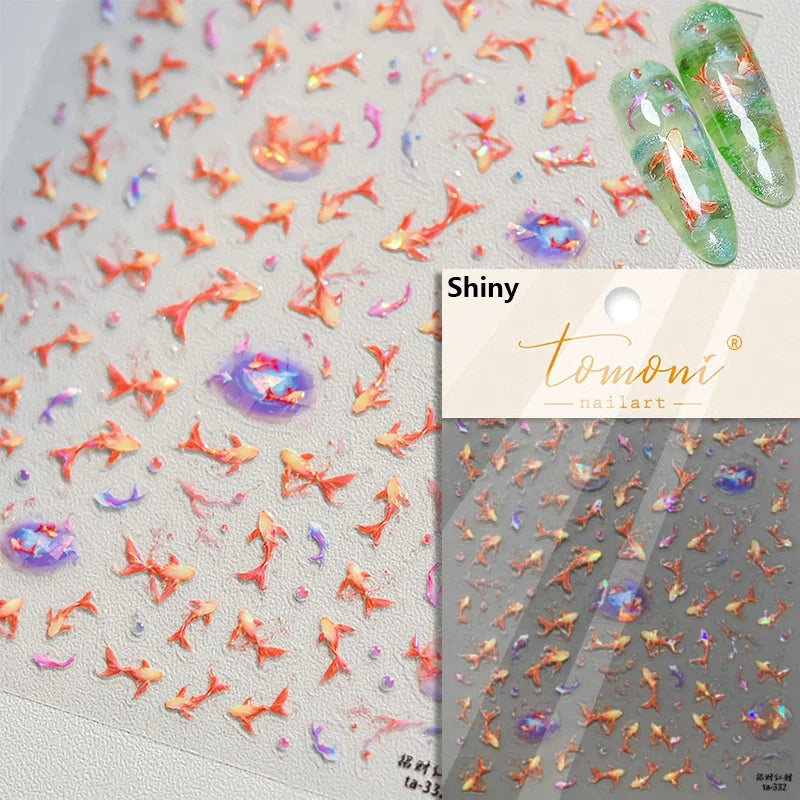 Cute Koi & Lotus Nail Art Stickers - Mermaid Sea Decals