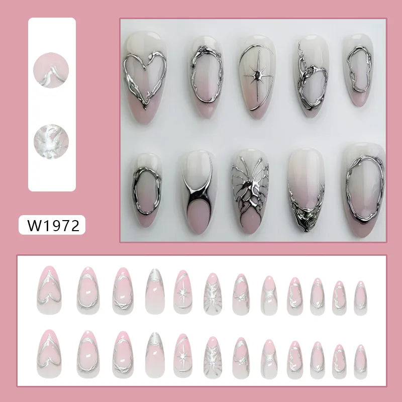Short Red Star Almond Press-On Nails
