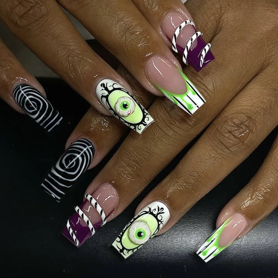 Glitter Pink Halloween Skull Ballet Press-On Nails