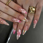 Long White French Stiletto Press-On Nails with Flowers