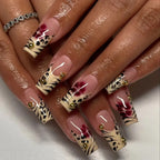 Leopard Print Almond Press-On Nails with Cherry & Star Charms