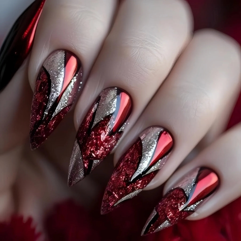 Short Green Smudge Almond Press-On Nails