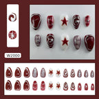 Short Red Star Almond Press-On Nails