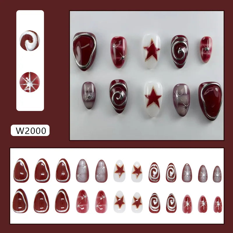 Short Red Star Almond Press-On Nails