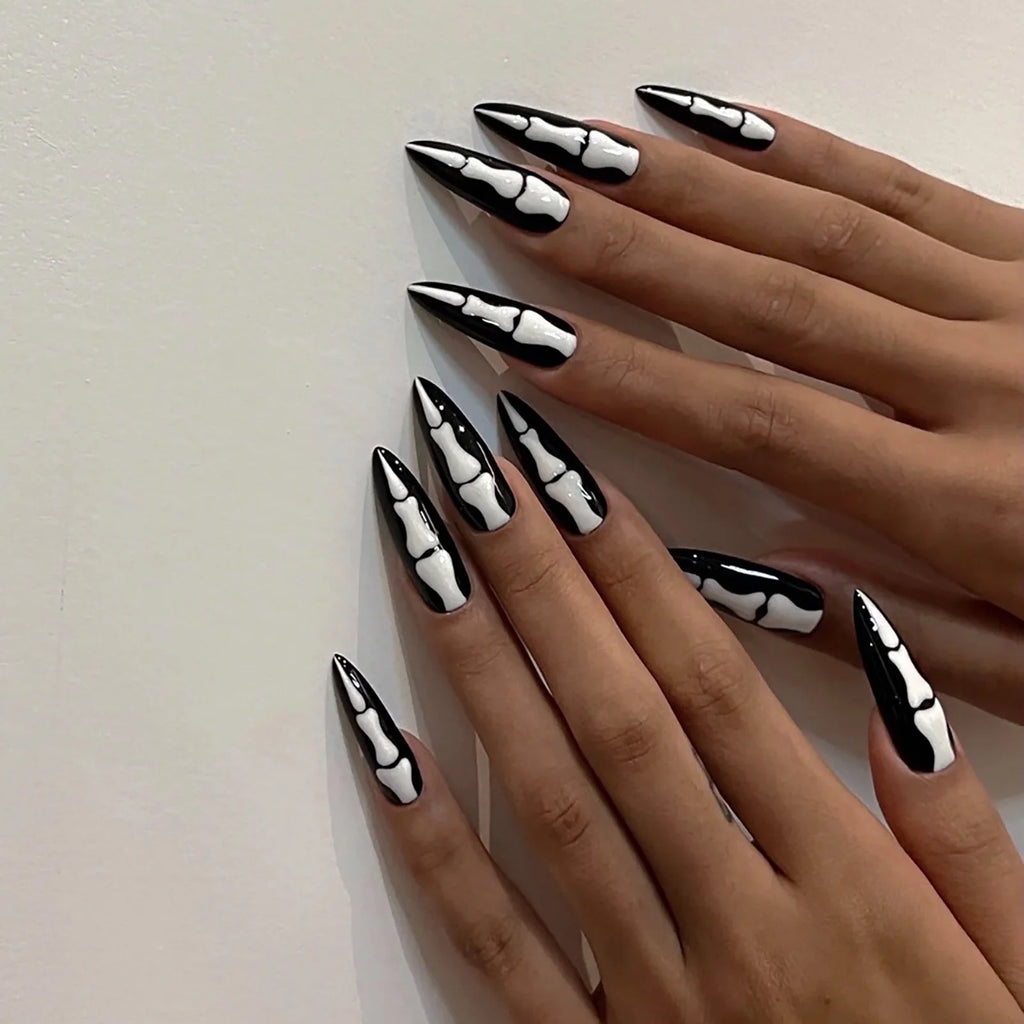 Glitter Pink Halloween Skull Ballet Press-On Nails