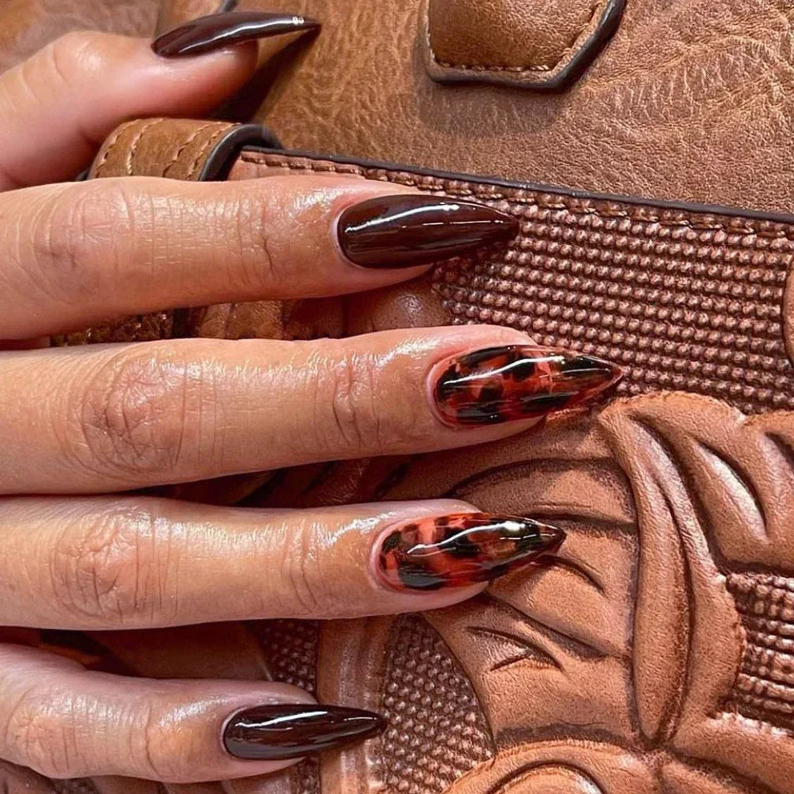 Leopard Print Almond Press-On Nails with Cherry & Star Charms
