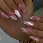 Long White French Stiletto Press-On Nails with Flowers