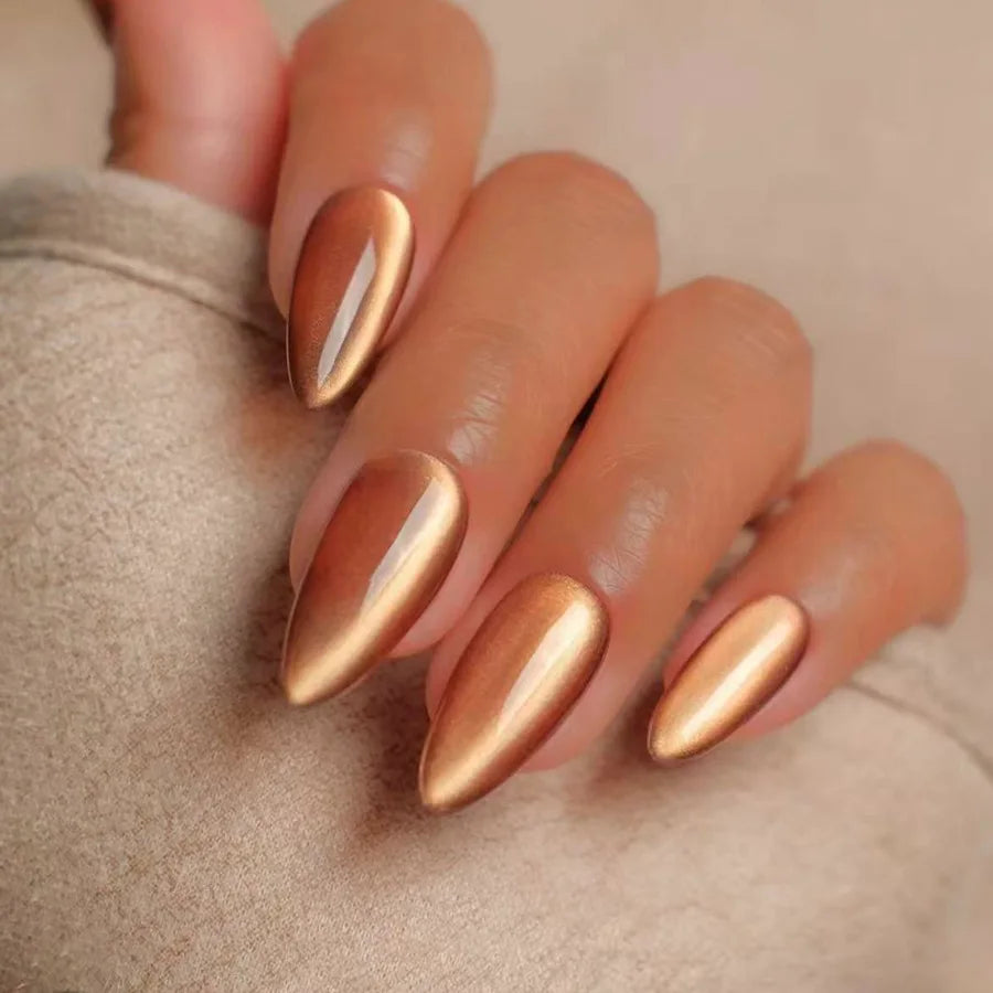 Autumn Orange Cat Eye Almond Press-On Nails