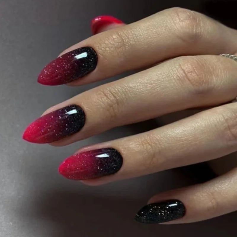 Black Floral Almond Press-On Nails