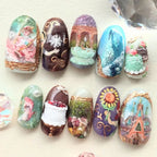 Short Green Smudge Almond Press-On Nails