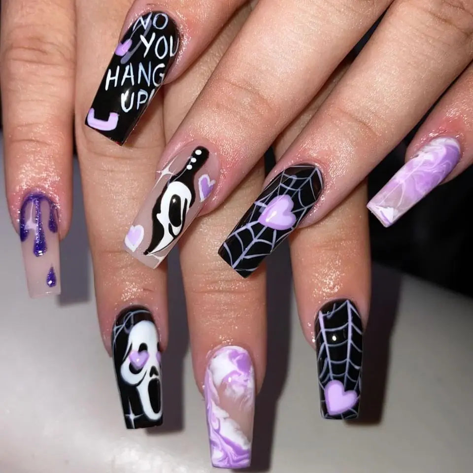 Glitter Pink Halloween Skull Ballet Press-On Nails