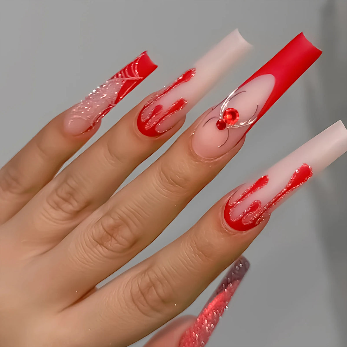Glitter Pink Halloween Skull Ballet Press-On Nails