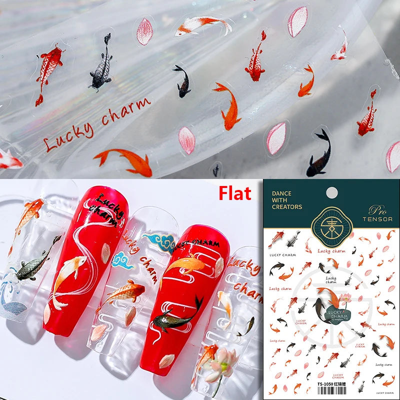 Lucky Koi Fish Nail Art Stickers - Summer Ocean Decals