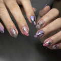 3D Silver French Almond Press-On Nails