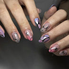 3D Silver French Almond Press-On Nails