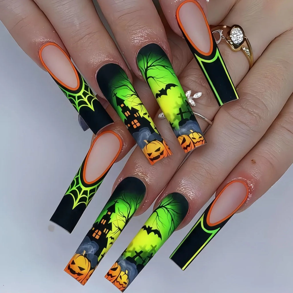 Glitter Pink Halloween Skull Ballet Press-On Nails