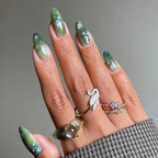 Short Green Smudge Almond Press-On Nails