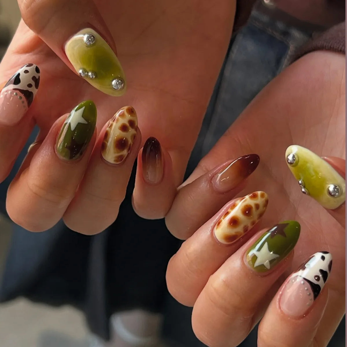 Retro Brown French Almond Press-On Nails