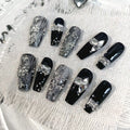 Silver Veil – Striped Coffin Press-On Nails