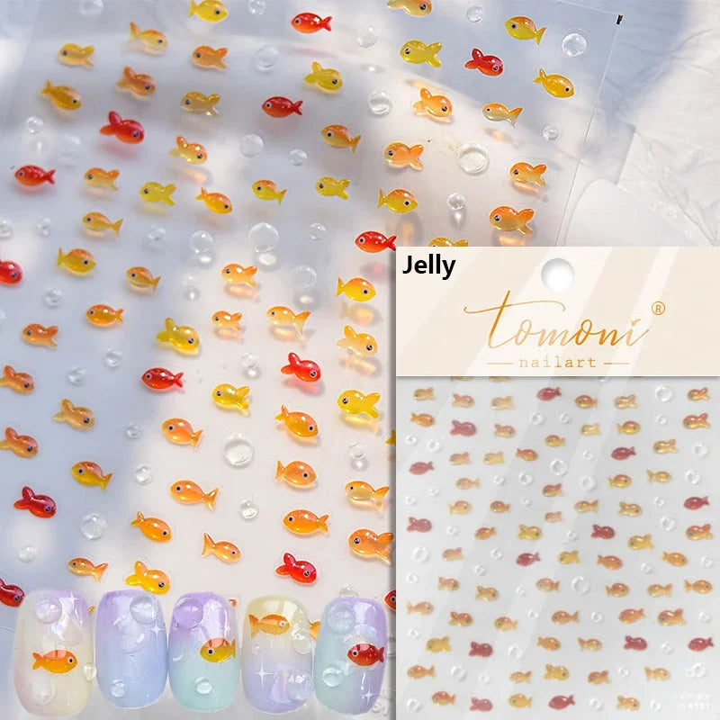 Cute Koi & Lotus Nail Art Stickers - Mermaid Sea Decals