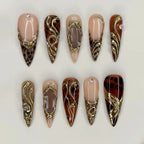 Black Gradient Stiletto Press-On Nails with Silver Lines