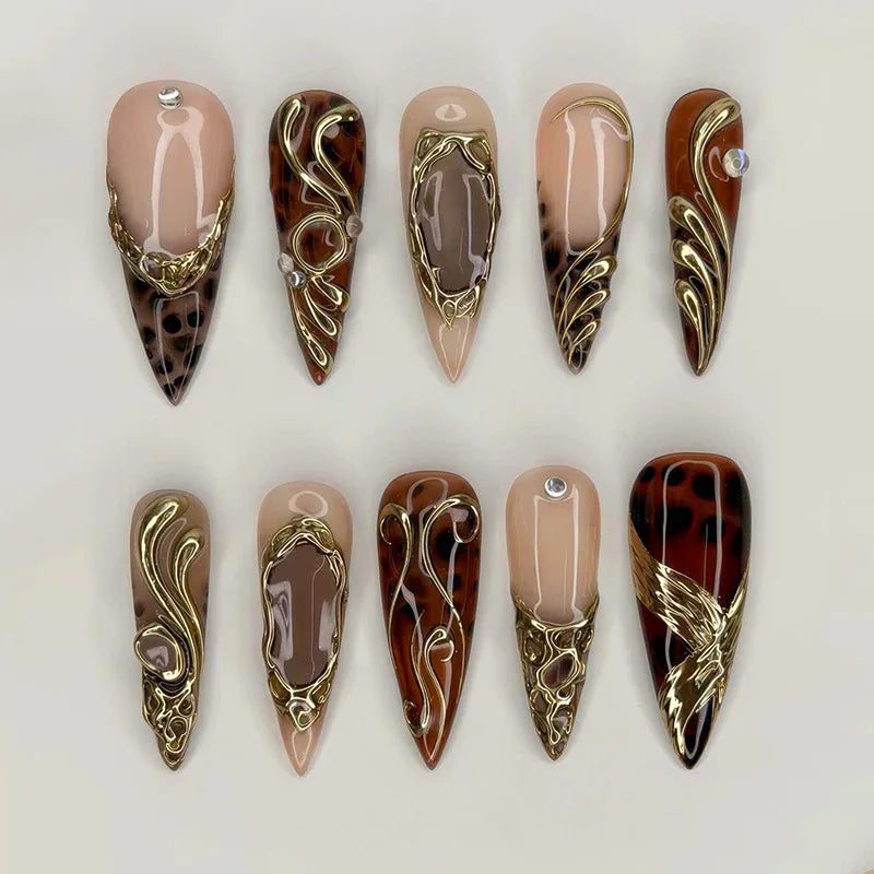 Black Gradient Stiletto Press-On Nails with Silver Lines