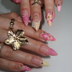 Long White French Stiletto Press-On Nails with Flowers