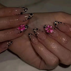 Leopard Print Almond Press-On Nails with Cherry & Star Charms