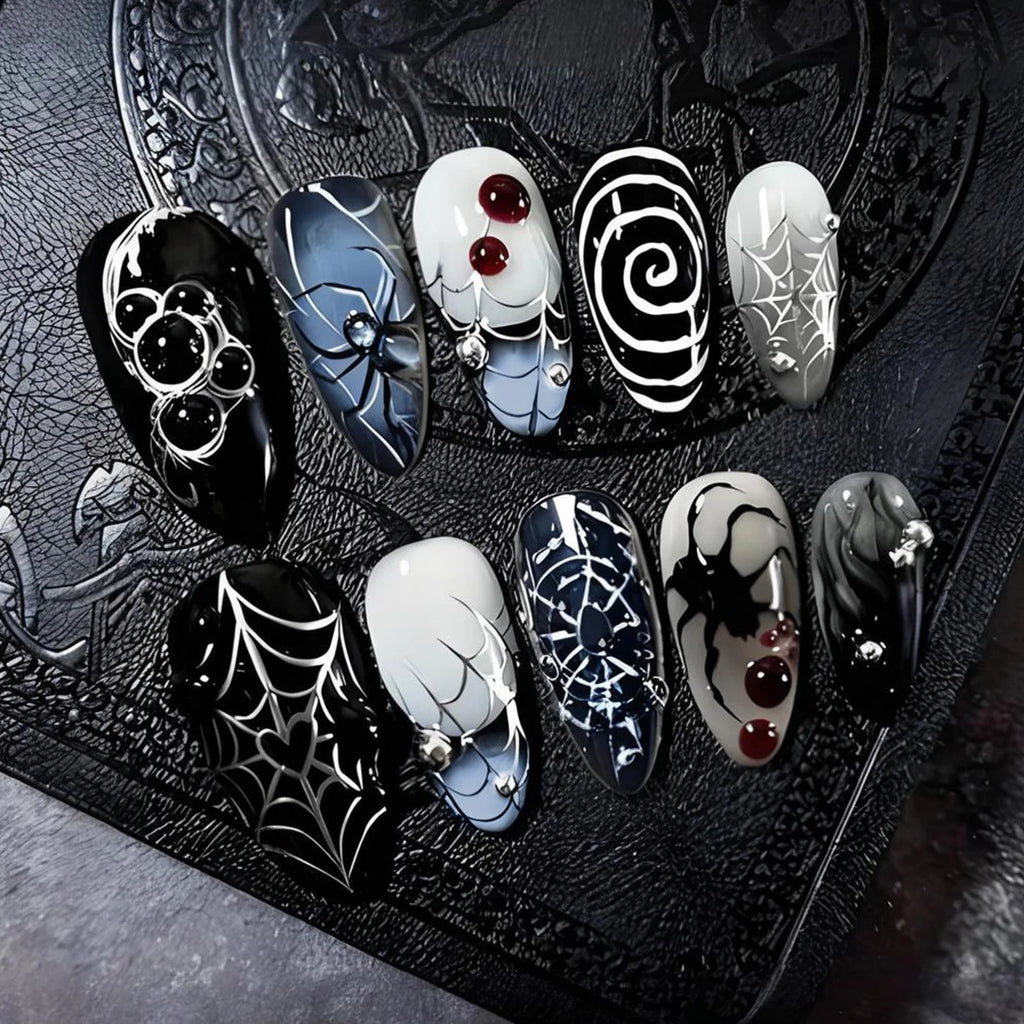 Silver Spider Gothic Punk Almond Press-On Nails