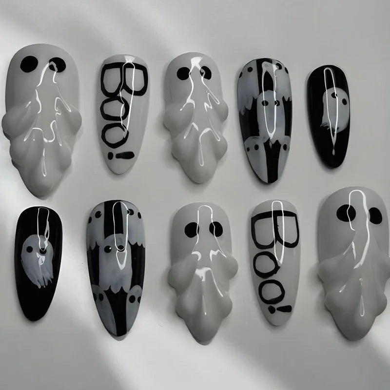 Silver Spider Gothic Punk Almond Press-On Nails