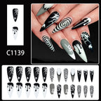 Halloween Spider Web Dark Red Almond Press-On Nails