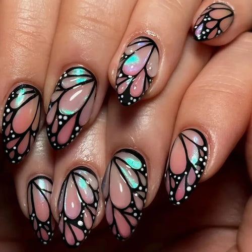 Amber Brown Almond Press-On Nails with Rhinestones & Pearls