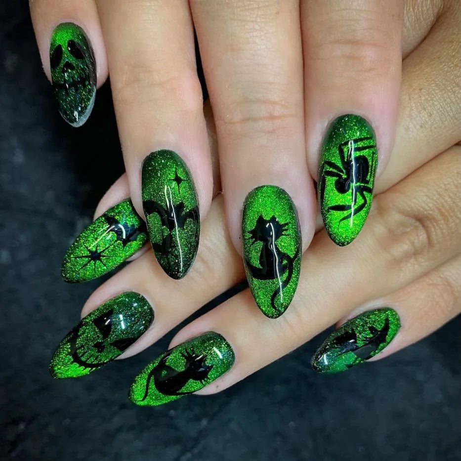 Halloween Blood French Almond Press-On Nails with Spider Web