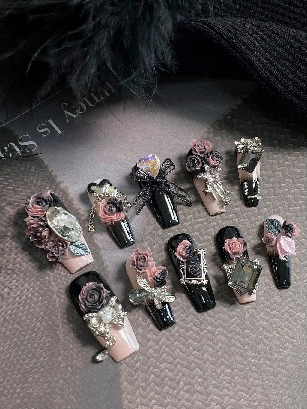 Crimson Cathedral – 3D Rose Coffin Press-On Nails