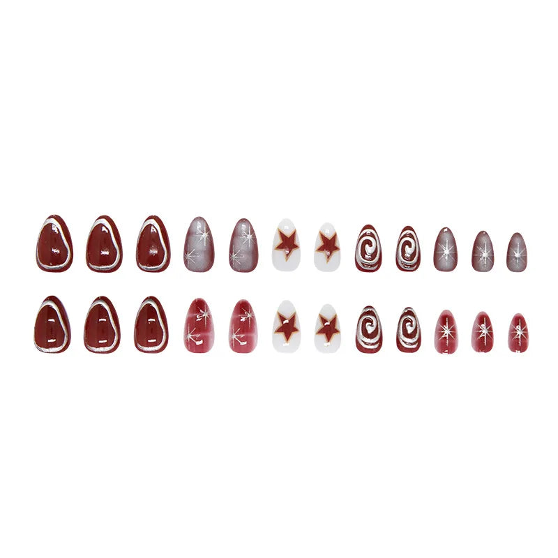 Short Red Star Almond Press-On Nails