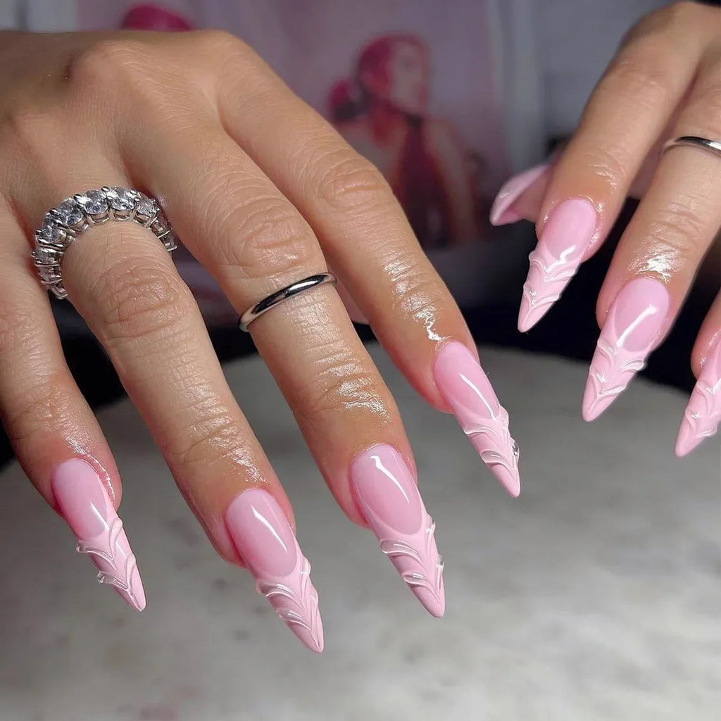 Summer Blue Water Ripple French Almond Press-On Nails