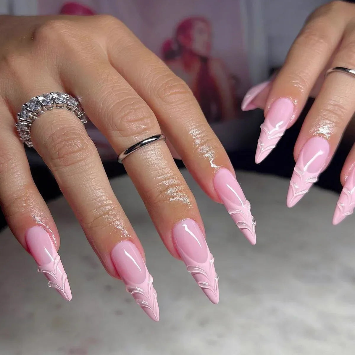 Summer Blue Water Ripple French Almond Press-On Nails