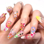 Amber Brown Almond Press-On Nails with Rhinestones & Pearls