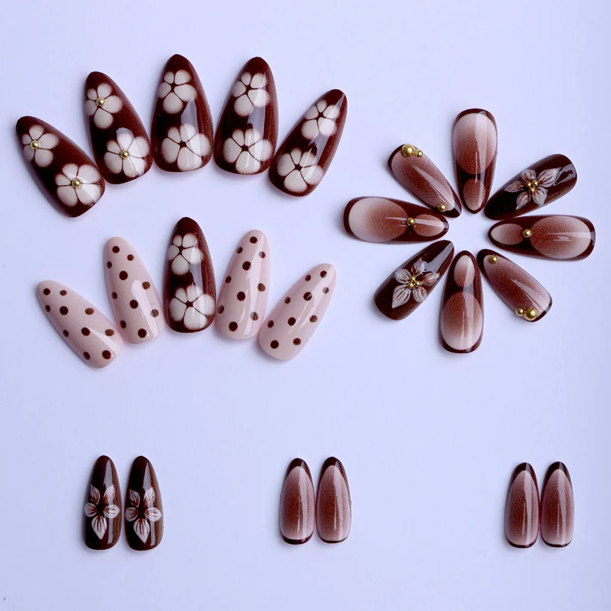 Retro Brown French Almond Press-On Nails