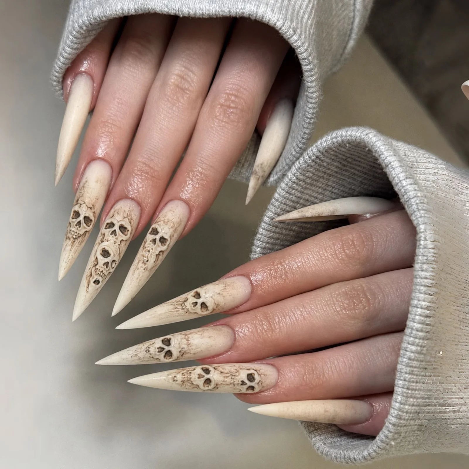 Bone Ritual – Matte Skeleton Stiletto Press-On Nails