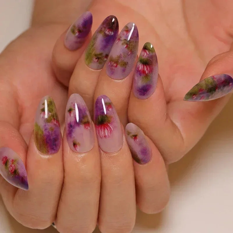 Amber Brown Almond Press-On Nails with Rhinestones & Pearls