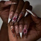 Leopard Print Almond Press-On Nails with Cherry & Star Charms