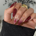 Long White French Stiletto Press-On Nails with Flowers